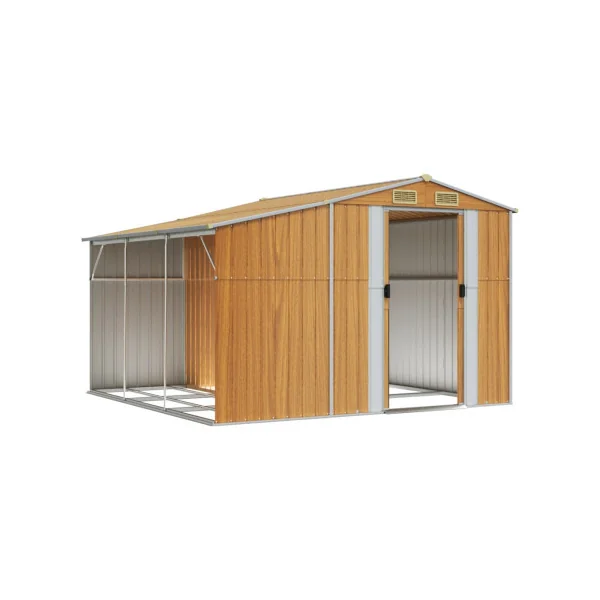 Abri de jardin en Métal Imitation Bois 7,72m² + Bûcher Abri Métallique de rangement