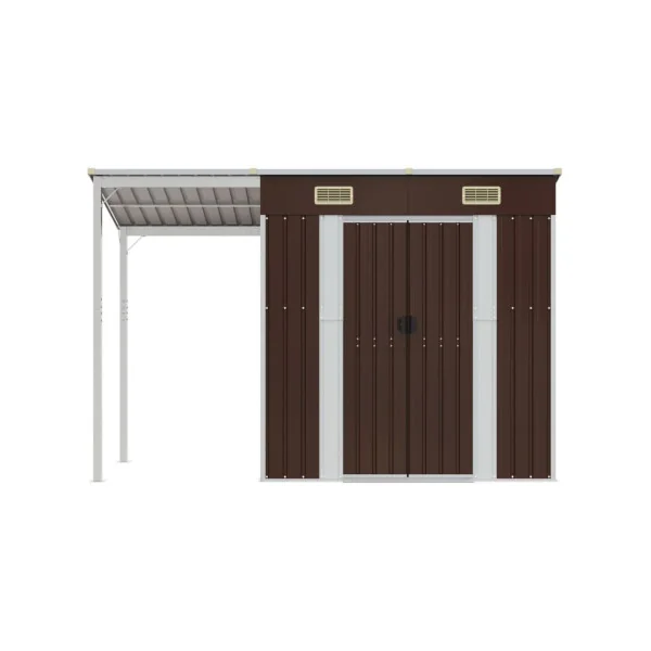 Abri de jardin en Métal Marron + Auvent Abri métallique de rangement