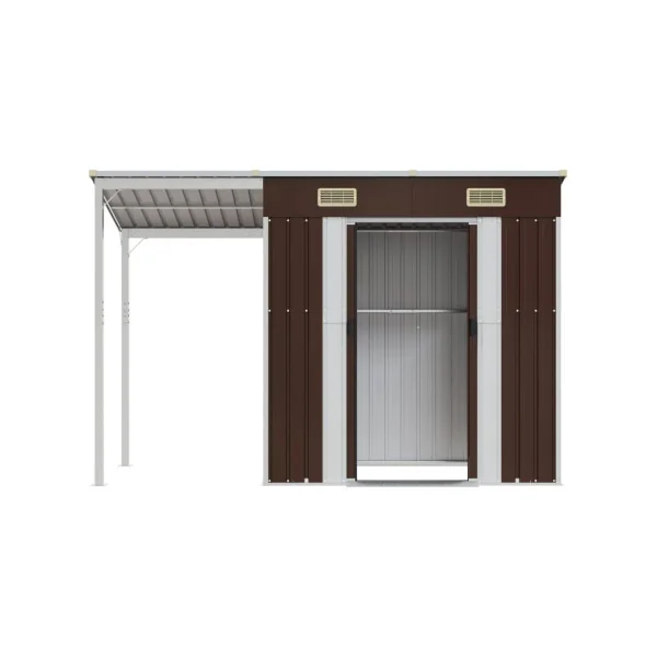 Abri de jardin en Métal Marron + Auvent Abri métallique de rangement