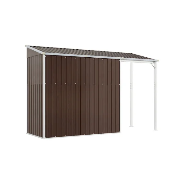 Abri de jardin en Métal Marron + Auvent Abri métallique de rangement