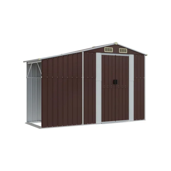Abri de jardin en Métal Marron + Bûcher Abri Métallique de rangement