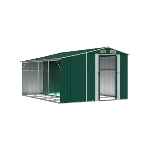 Abri de jardin en Métal Vert 10,12m² + Bûcher Abri Métallique de rangement