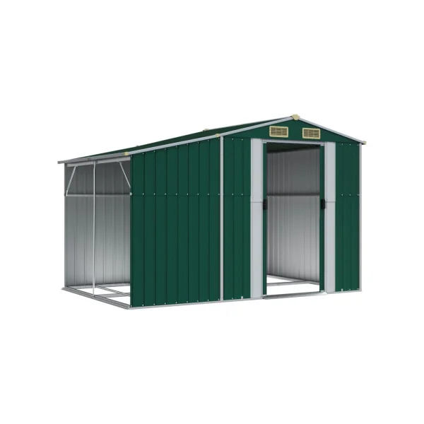 Abri de jardin en Métal Vert 5,31m² + Bûcher Abri Métallique de rangement
