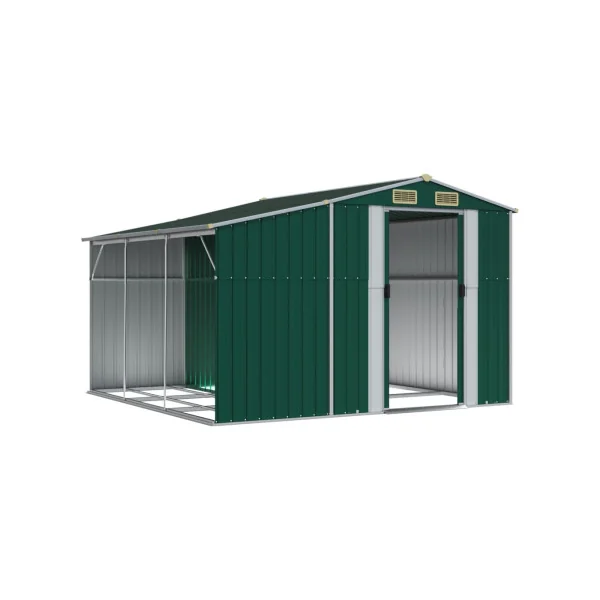 Abri de jardin en Métal Vert 7,72m² + Bûcher Abri Métallique de rangement