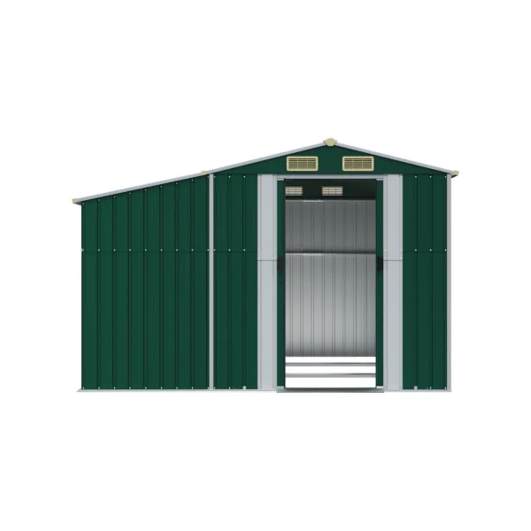 Abri de jardin en Métal Vert 7,72m² + Bûcher Abri Métallique de rangement