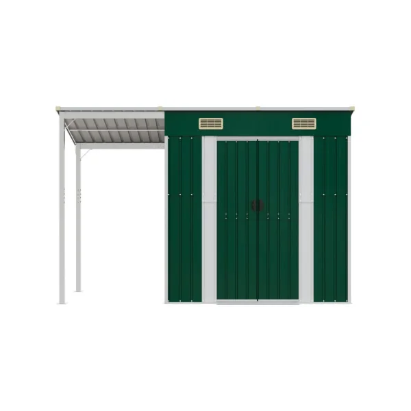 Abri de jardin en Métal Vert + Auvent Abri métallique de rangement