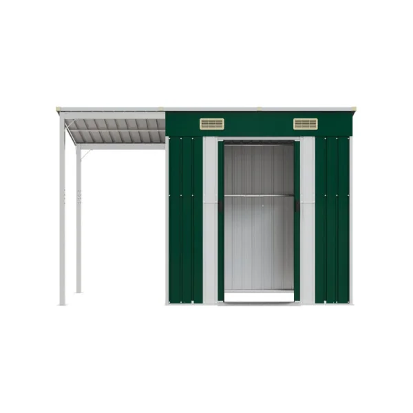 Abri de jardin en Métal Vert + Auvent Abri métallique de rangement
