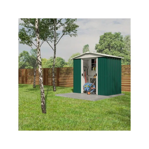 Abri de jardin en métal vert et blanc 2,77m² + kit ancrage Abri jardin métallique rangement bois outillage de jardin