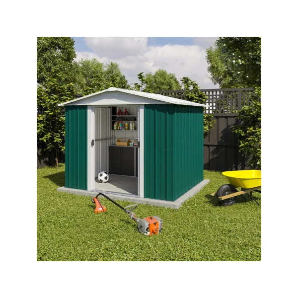 Abri de jardin en métal vert et blanc 5,25m² + kit ancrage Abri jardin métallique rangement bois outillage de jardin