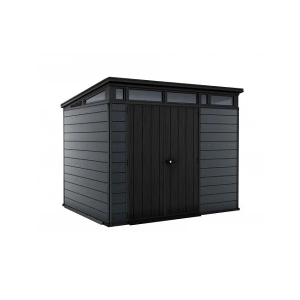 Abri de jardin monopente 6m² en résine gris et noir + plancher Abri jardin résine rangement bois