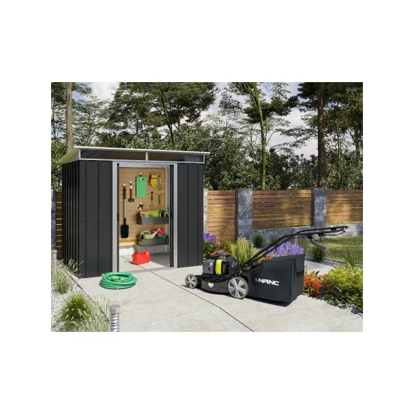 Abri de jardin monopente anthracite 3,78 m² + kit ancrage Abri jardin métallique rangement bois outillage de jardin