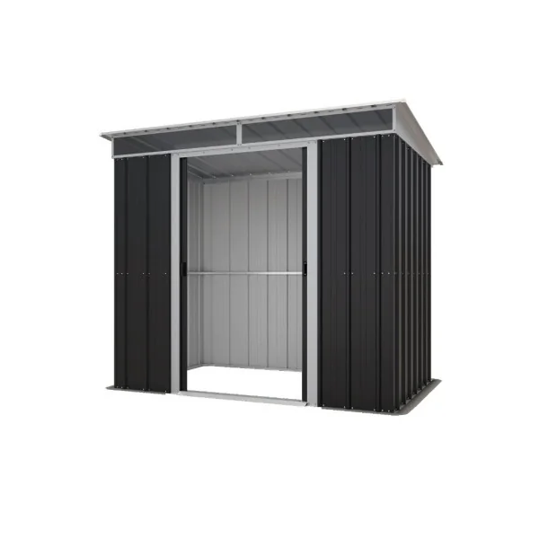 Abri de jardin monopente anthracite 3,78 m² + kit ancrage Abri jardin métallique rangement bois outillage de jardin