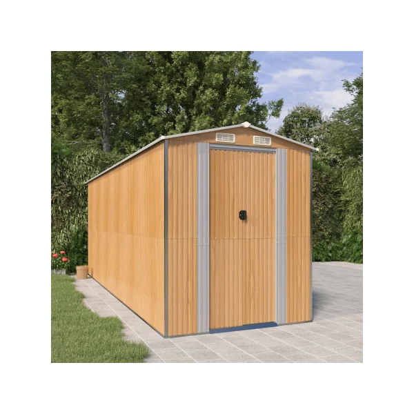 Abri de jardin métal 10,04m² imitation bois abri jardin métallique