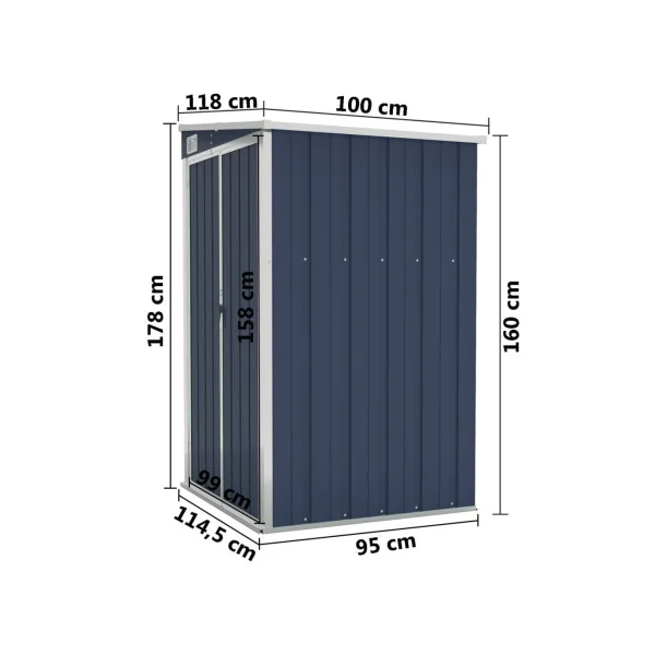 Abri de jardin métal 1,18m² adossé à un mur anthracite abri jardin métallique