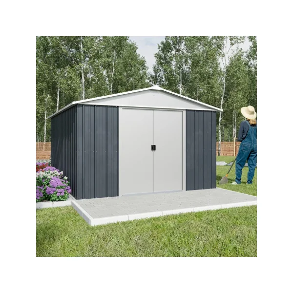 Abri de jardin métal 11,99 m² Anthracite + kit ancrage Abri jardin métallique rangement bois outillage de jardin