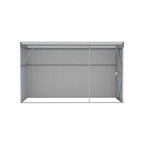 Abri de jardin métal 3,39m² adossé à un mur gris Abri jardin métallique