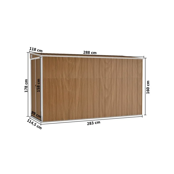 Abri de jardin métal 3,39m² adossé à un mur imitation bois Abri jardin métallique