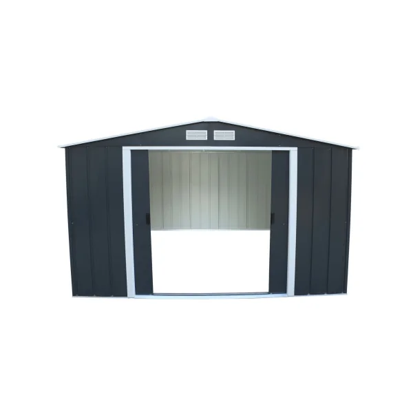 Abri de jardin métal Anthracite 11,70 m² + kit ancrage Abri métallique stockage bois outillage