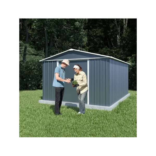 Abri de jardin métal anthracite 11,99m² + kit ancrage Abri jardin métallique rangement bois outillage de jardin