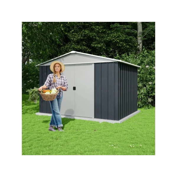 Abri de jardin métal anthracite 5,97m² + kit ancrage Abri jardin métallique rangement bois outillage de jardin