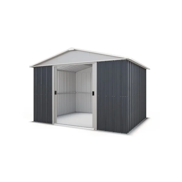 Abri de jardin métal anthracite 5,97m² + kit ancrage Abri jardin métallique rangement bois outillage de jardin