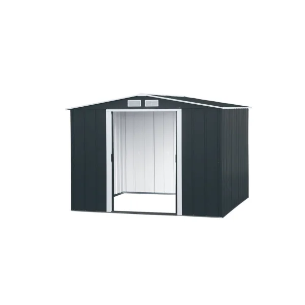 Abri de jardin métal Anthracite 6,34 m² + kit ancrage Abri métallique stockage bois outillage