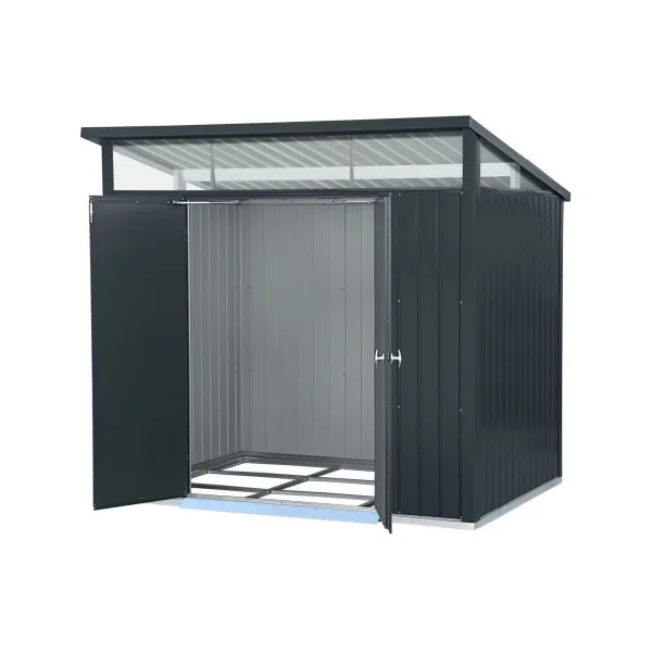 Abri de jardin métal Anthracite Monopente 5,20 m² + Kit Ancrage + Kit Fondation Abri métallique
