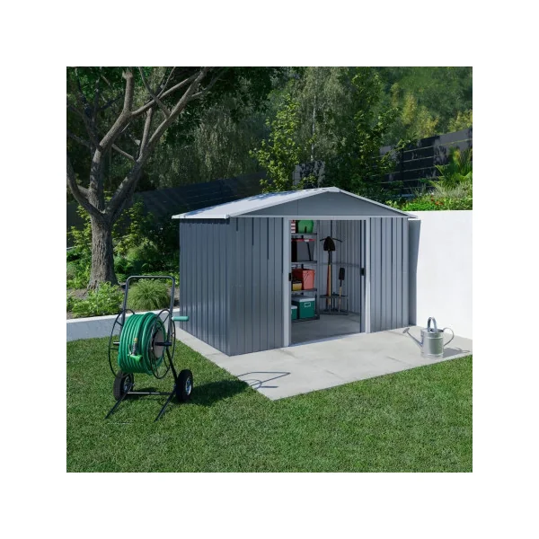 Abri de jardin métal gris 5,97m² + kit ancrage Abri jardin métallique rangement bois outillage de jardin