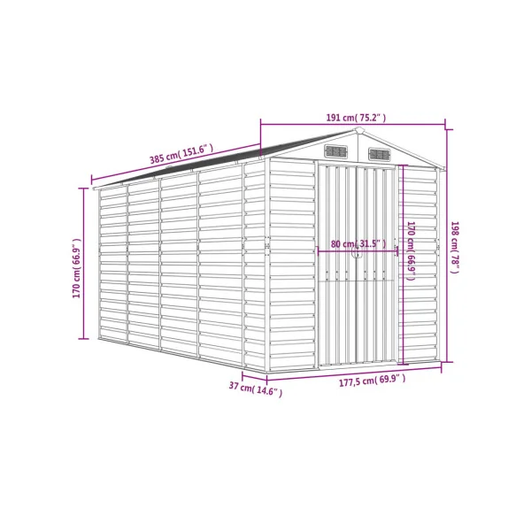 Abri de Jardin Métal Gris 7,35m² Abri jardin Métallique Rangement bois Outillage de Jardin