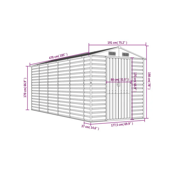 Abri de Jardin Métal Gris 8,97m² Abri jardin Métallique Rangement bois Outillage de Jardin