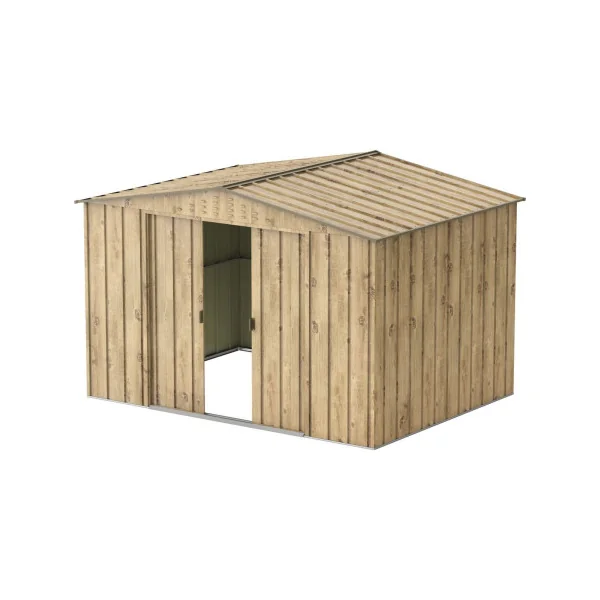 Abri de Jardin métal Imitation Bois 7,79 m² + kit ancrage Abri Métallique Stockage bois Outillage