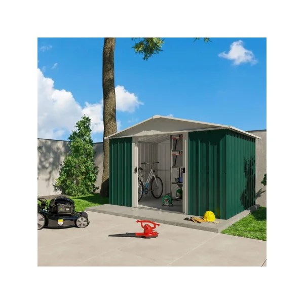 Abri jardin métal 7,18 m² + kit ancrage Abri jardin métallique rangement bois outillage de jardin