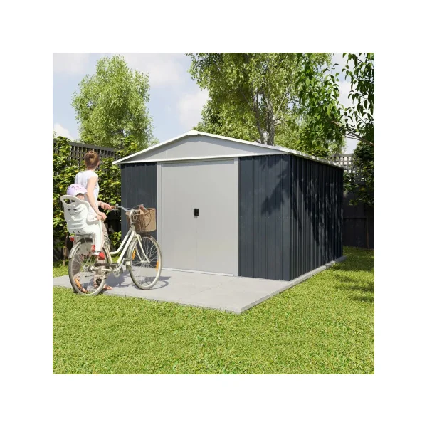 Abri jardin métal anthracite 9,03 m² + kit ancrage Abri jardin métallique rangement bois outillage de jardin