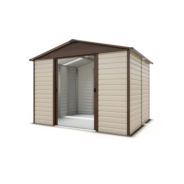 Abri jardin métal chocolat et chataigne 7,18 m² + kit ancrage Abri jardin métallique rangement bois