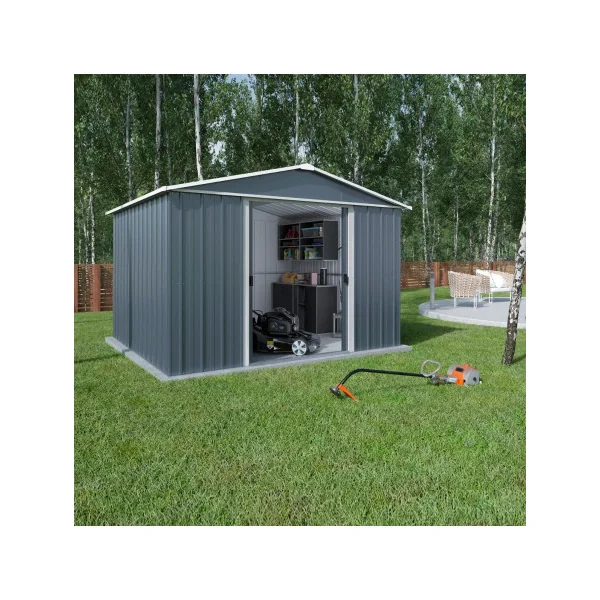 Abri jardin métal gris 9,03 m² + kit ancrage Abri jardin métallique rangement bois outillage de jardin