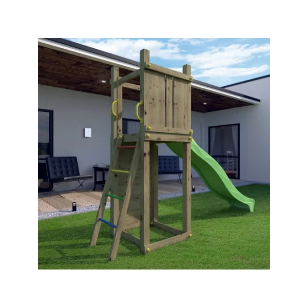 Aire de jeu pour enfant avec toboggan et mur escalade