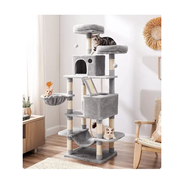 Arbre à chat gris 167 cm avec griffoir plateforme arbre chaton Grattoir chat