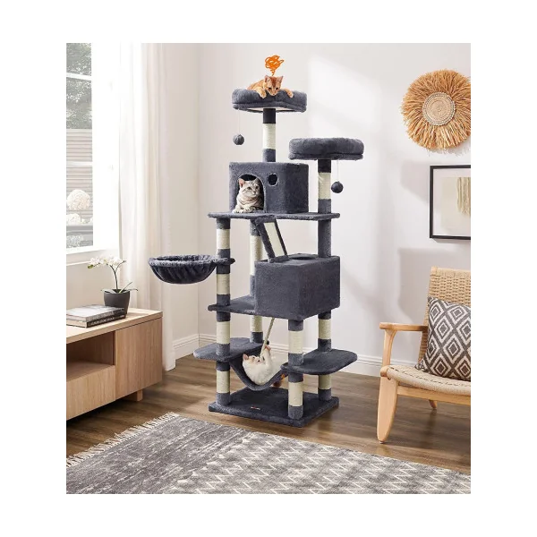 Arbre à chat gris foncé 167 cm avec griffoir plateforme arbre chaton Grattoir chat