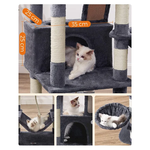 Arbre à chat gris foncé 167 cm avec griffoir plateforme arbre chaton Grattoir chat