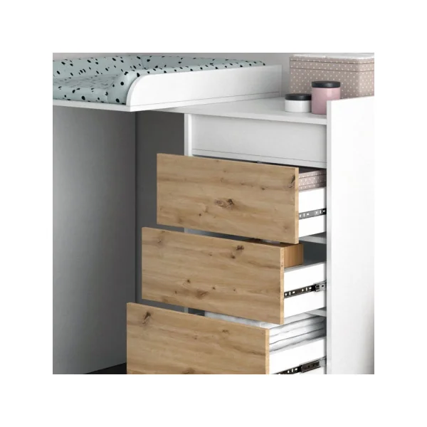 Armoire Basse Lave Linge Blanche et Chêne Armoire machine à laver Armoire Salle de Bain avec 4 Tiroirs
