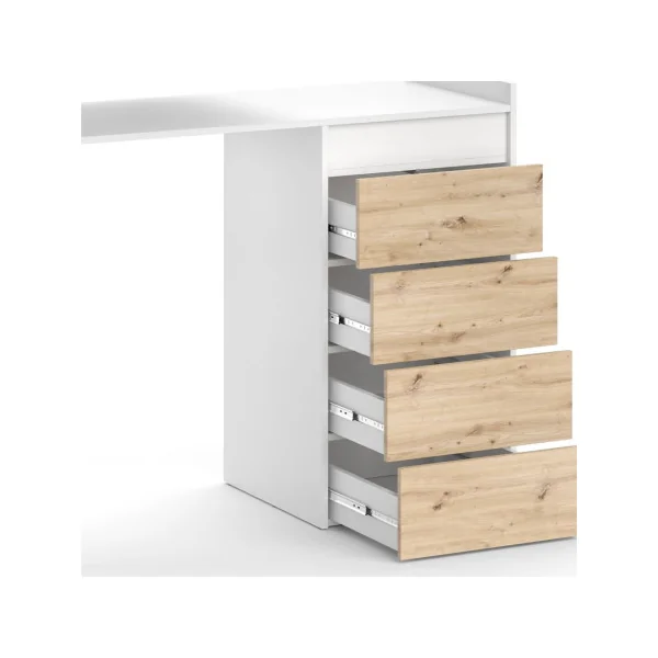 Armoire Basse Lave Linge Blanche et Chêne Armoire machine à laver Armoire Salle de Bain avec 4 Tiroirs