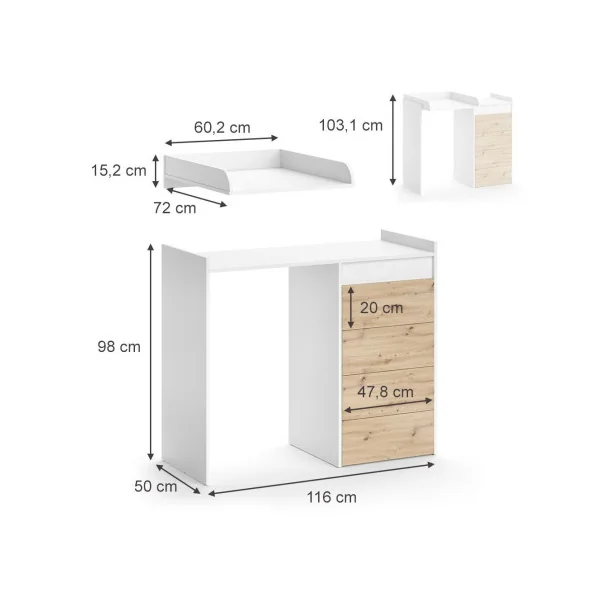 Armoire Basse Lave Linge Blanche et Chêne Armoire machine à laver Armoire Salle de Bain avec 4 Tiroirs