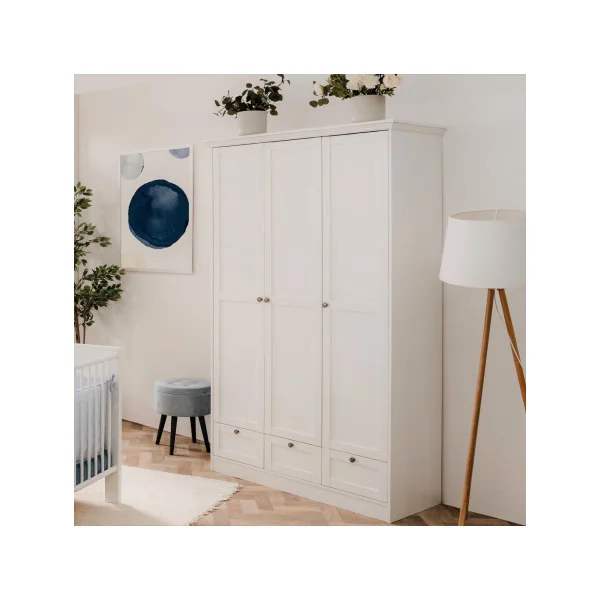 Armoire blanche 3 portes 3 tiroirs Armoire contemporaine Armoire chambre Placard chambre