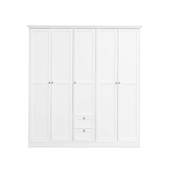 Armoire blanche 5 portes 2 tiroirs Armoire contemporaine Armoire chambre Placard chambre