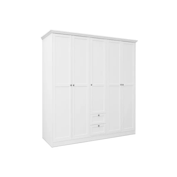 Armoire blanche 5 portes 2 tiroirs Armoire contemporaine Armoire chambre Placard chambre