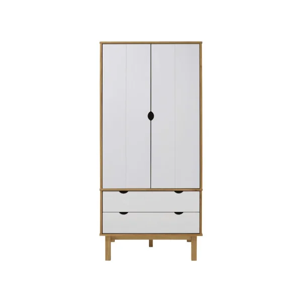 Armoire Blanche Pin Massif Dressing 2 Portes 2 Tiroirs Garde-robe Penderie Chambre