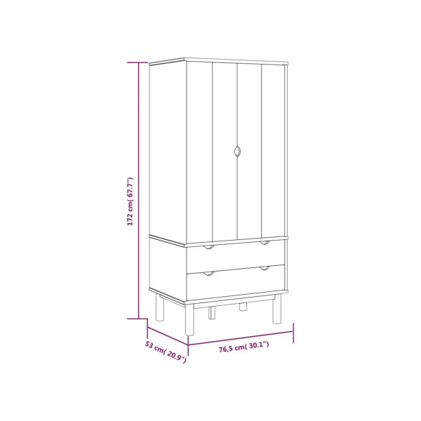Armoire Blanche Pin Massif Dressing 2 Portes 2 Tiroirs Garde-robe Penderie Chambre