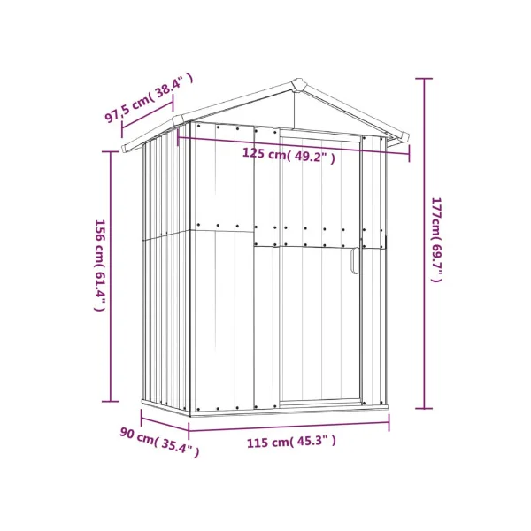 Armoire de Jardin Gris Galvanisée Petit Abri de Jardin 1,22m² Abri jardin métallique