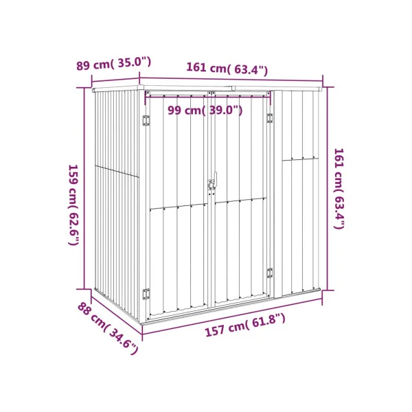 Armoire de jardin outillage verte galvanisée Armoire en métal Armoire extérieure