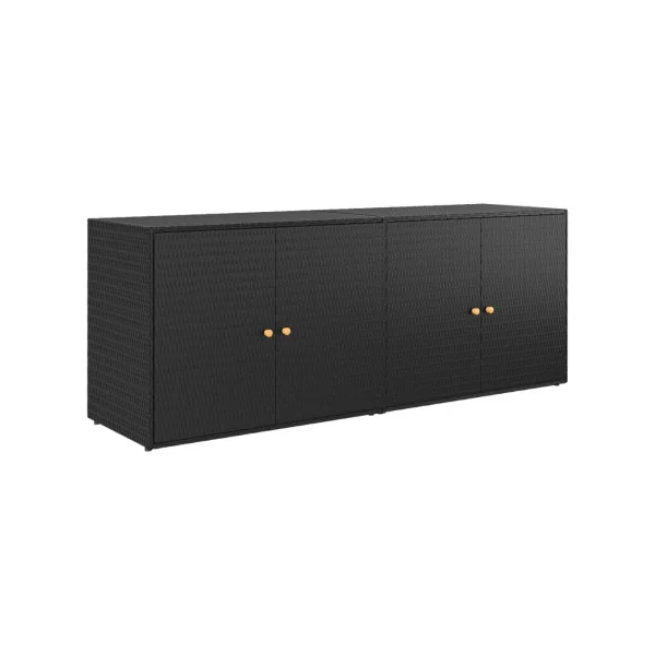 Armoire de Rangement Basse Résine Tressée Noir Armoire de Jardin Longueur 198 cm